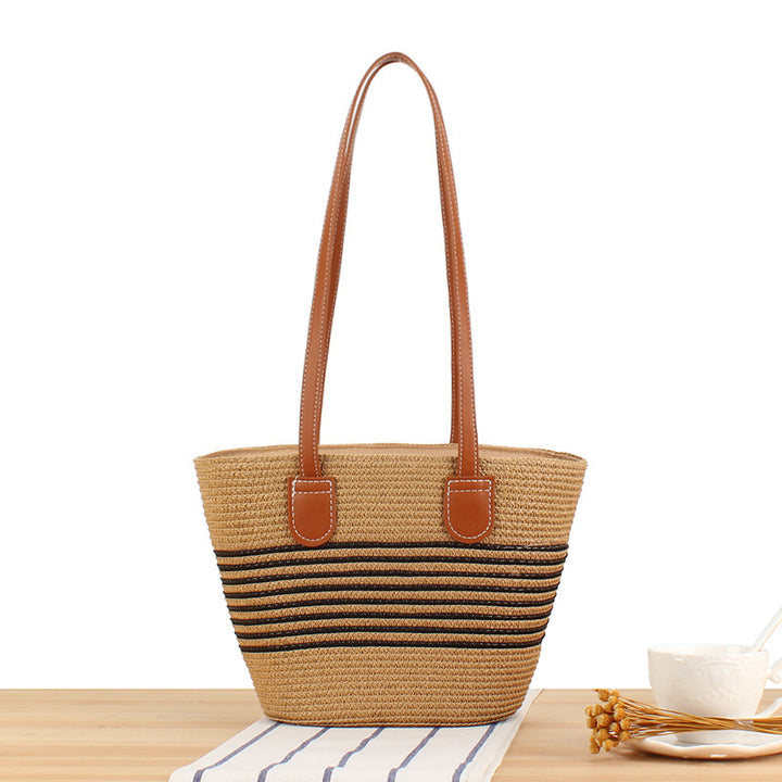Handbag Made of High-Quality Raffia Fabric with Elegant Leather Handles Bowlift
