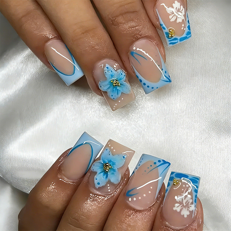 Acrylic nail set with exquisite floral and glitter accents Bowlift
