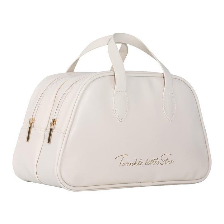 Cosmetic Organizer Bag With Double Zipper And Elegant Carry Handle Bowlift