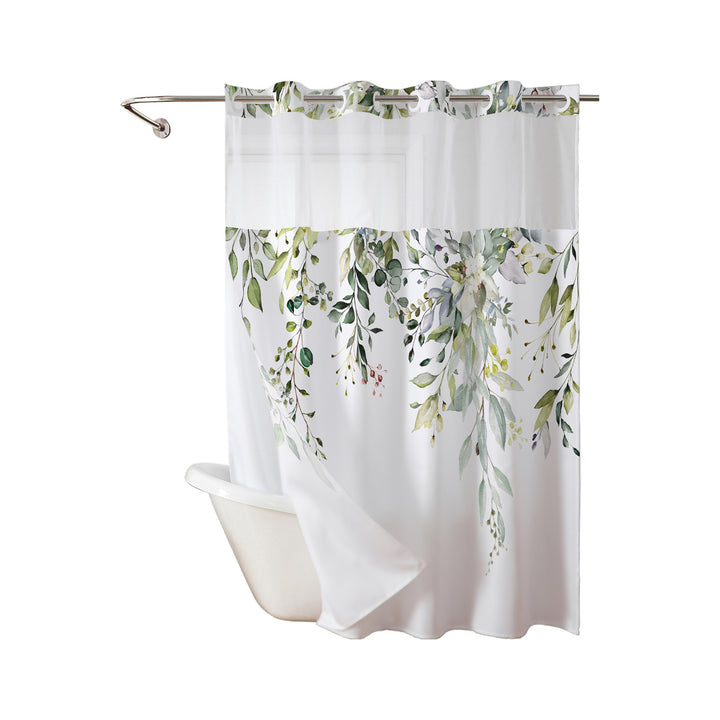 Tropical Leaf Print Shower Curtain Bowlift