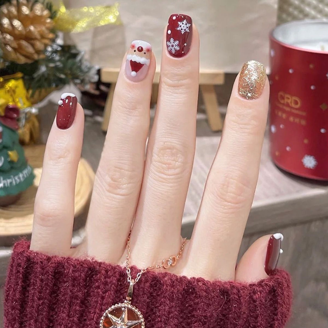 Decorative Press-On Nail Art Set with Elegant Floral and Shimmer Design Bowlift