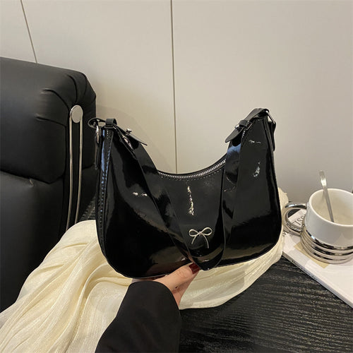 Premium Glossy Faux Leather Hobo Bag Bowlift
