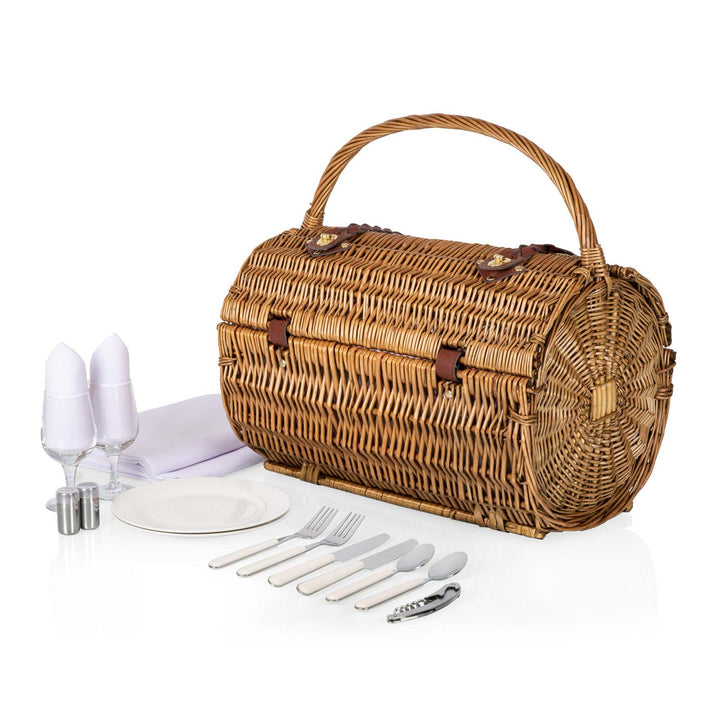 Women's picnic basket with integrated dish set and stylish gingham pattern Bowlift