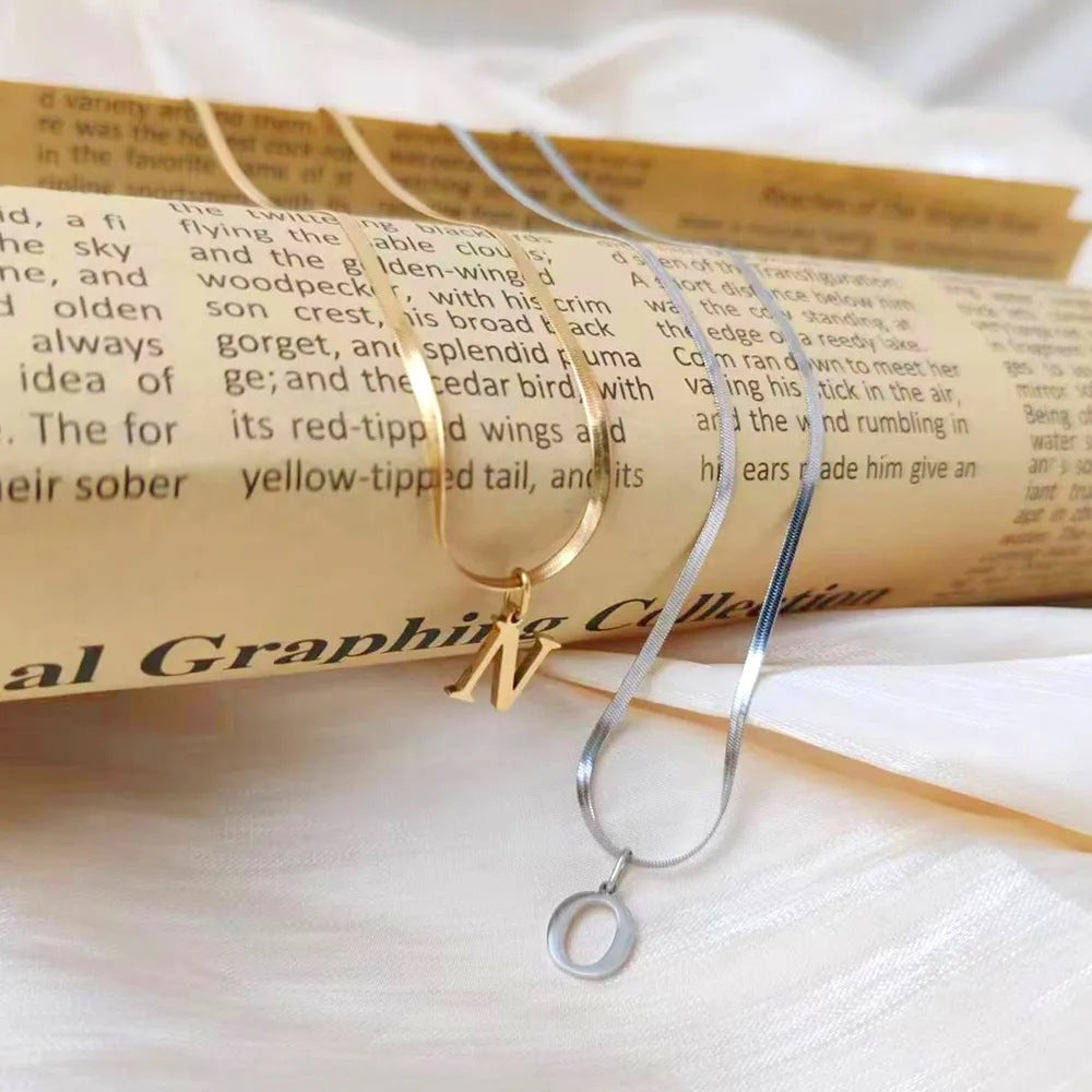 BowLift | Minimal Serif Letter Initial Herringbone Necklace