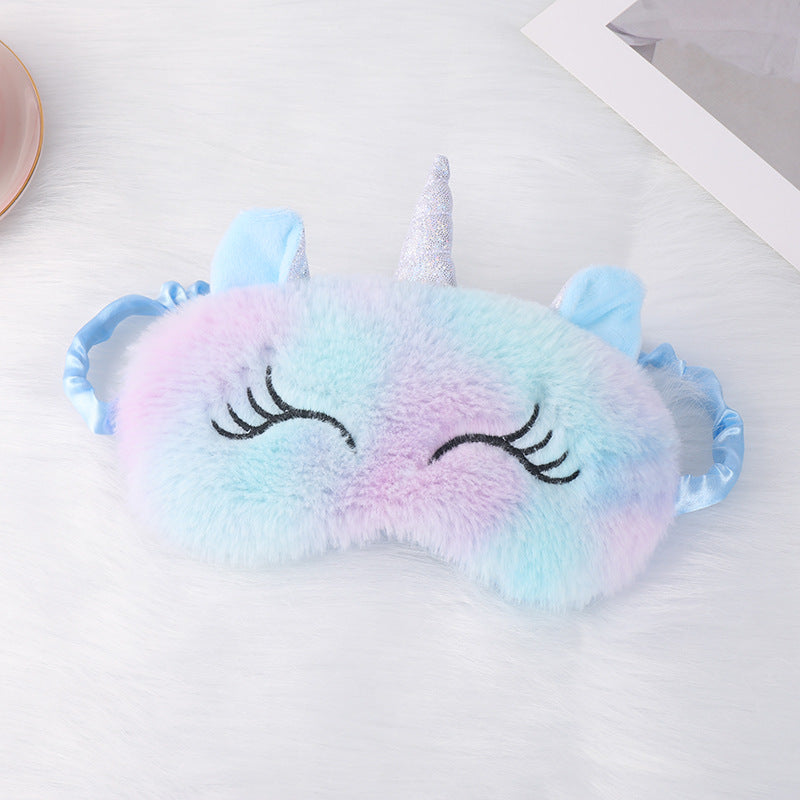 Ladies nan cozy unicorn sleep mask with embroidered eyelashes, soft plush and elastic ruffled ribbon Bowlift