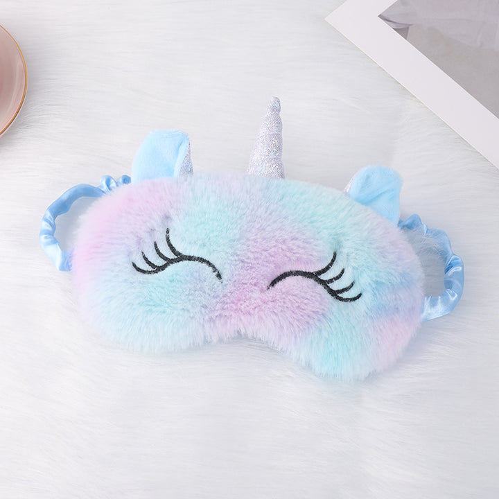Ladies nan cozy unicorn sleep mask with embroidered eyelashes, soft plush and elastic ruffled ribbon Bowlift