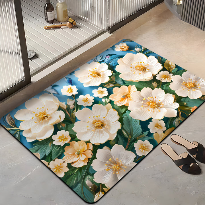 Floral-Themed Plush Bath Mat Bowlift