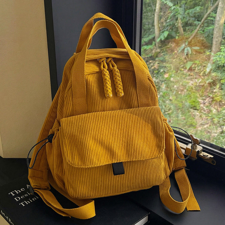 Cord-Backpack with Multiple Compartments and Reinforced Bottom Bowlift