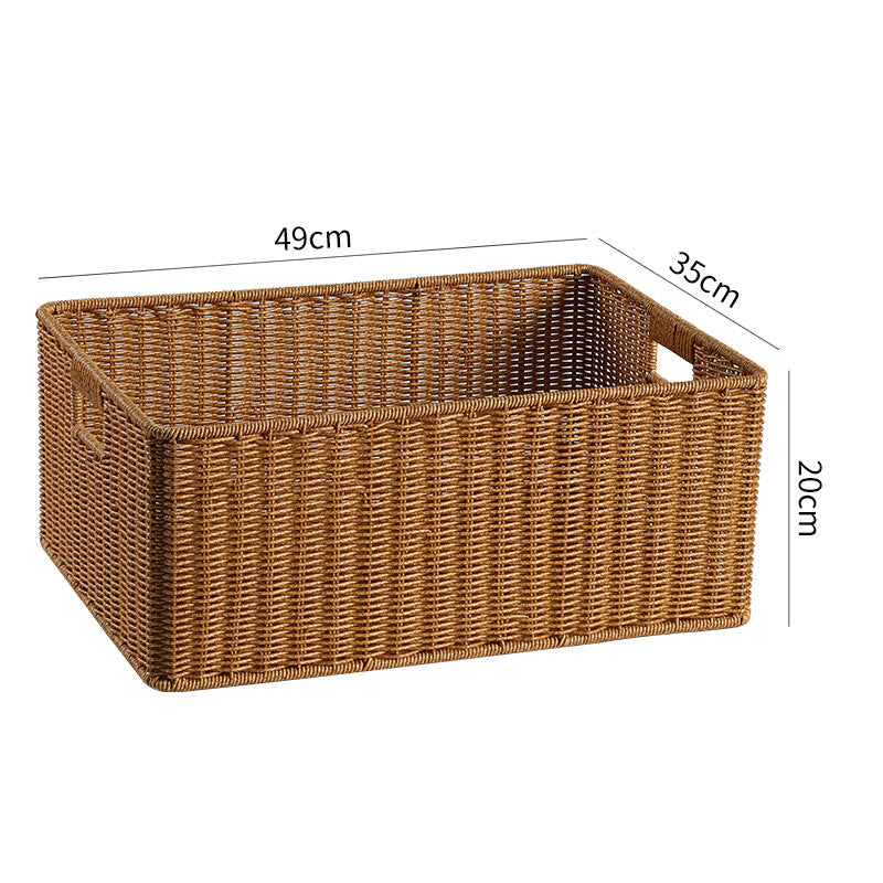 Large Handwoven Rectangular Storage Basket with Cutout Handles Bowlift