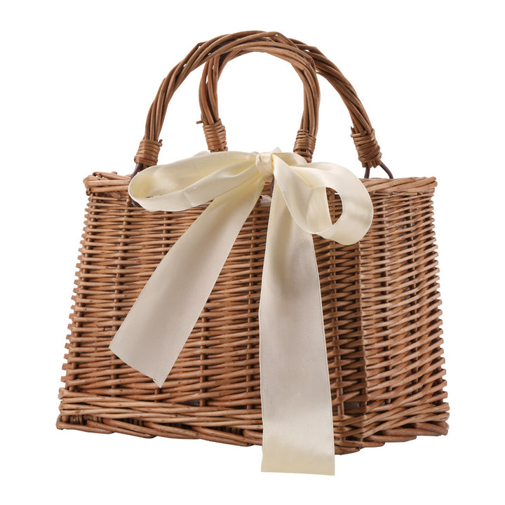 Women's Handwoven Basket Bag with Elegant Bow Accent Bowlift