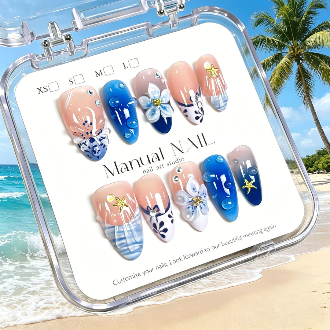 Artistic Floral Press-On Nail Set Bowlift
