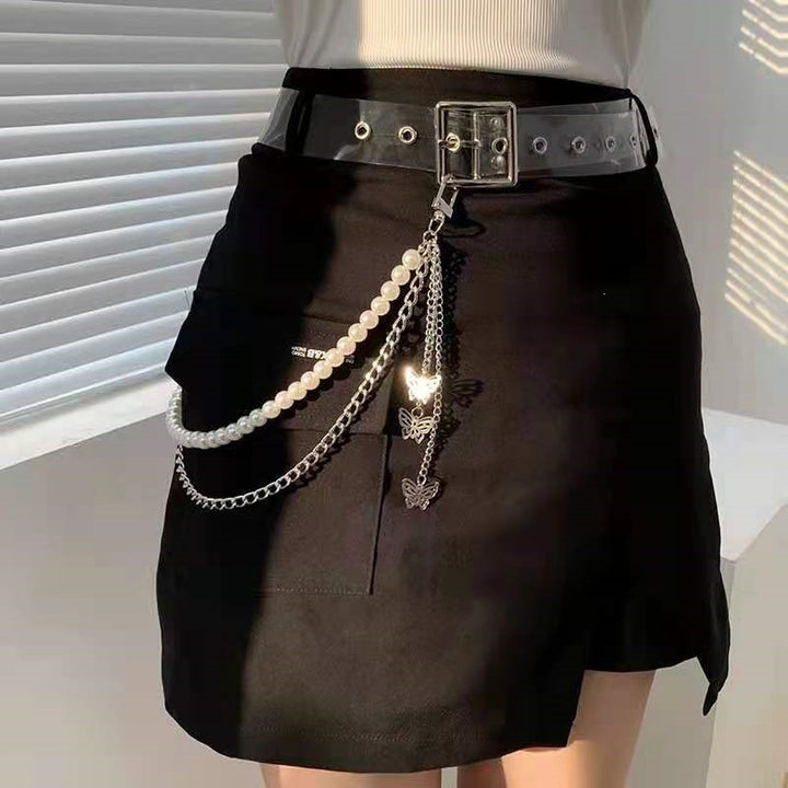 Fashionable belt with pearl and chain pendants Bowlift