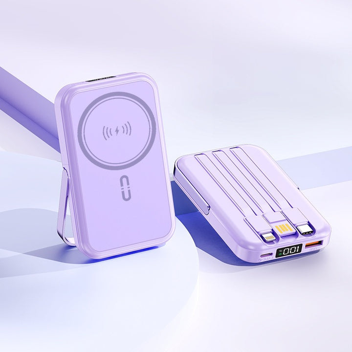 Portable induction power bank with integrated stand and multiple connections Bowlift