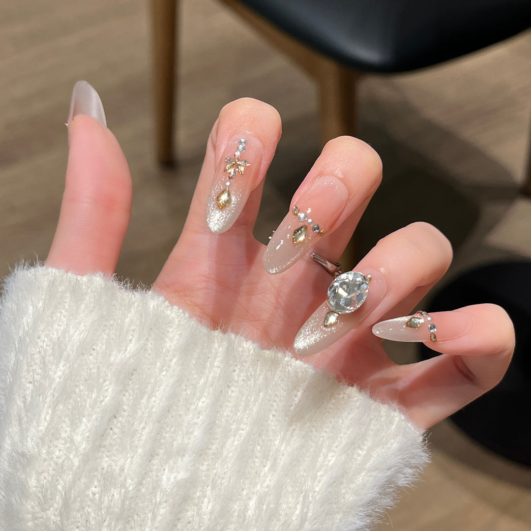 Elegant Rhinestone-Decorated Press-On Nail Extensions Bowlift