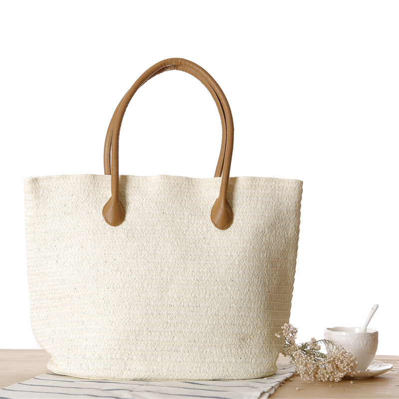 Spacious straw tote bag with elegant leather straps Bowlift