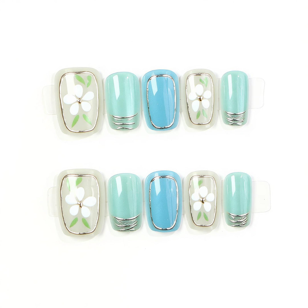 Decorative Press-On Nail Set with Floral Accents Bowlift