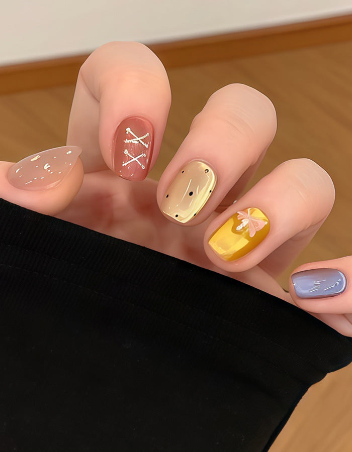 Artistic Press-On Nail Set with Unique Patterns Bowlift