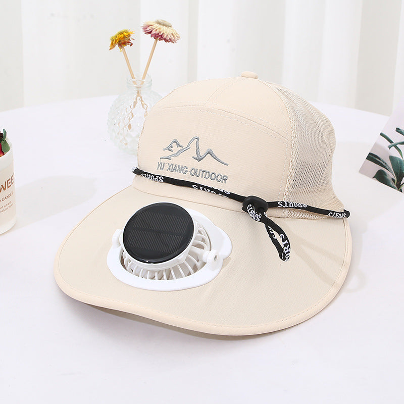 Ventilated outdoor sun hat with integrated solar fan detachable solar panel breathable mesh and adjustable chin strap Bowlift