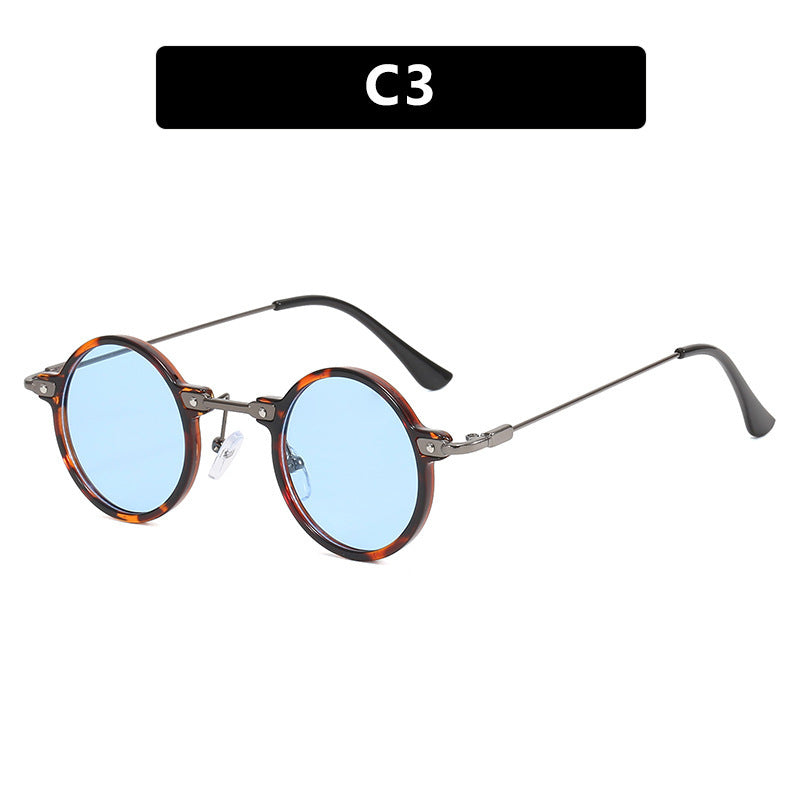 Women's round sunglasses with stylish metal frame and large blue lenses Bowlift