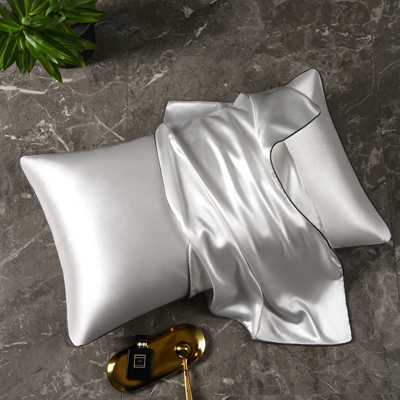 Mulberry Silk-Feel Satin Pillowcase Set with Piping and Hidden Zipper Bowlift