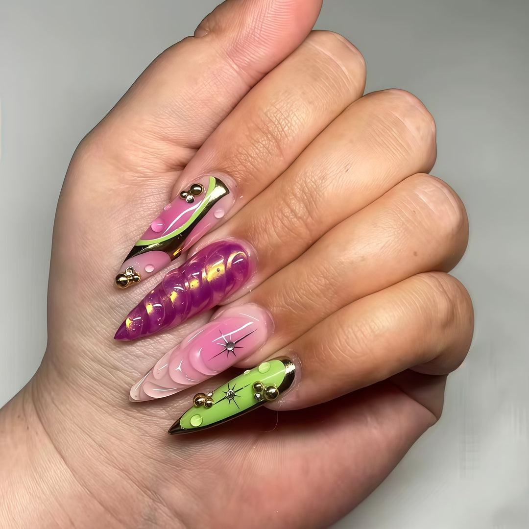 Artistic Press-On Nail Set Bowlift