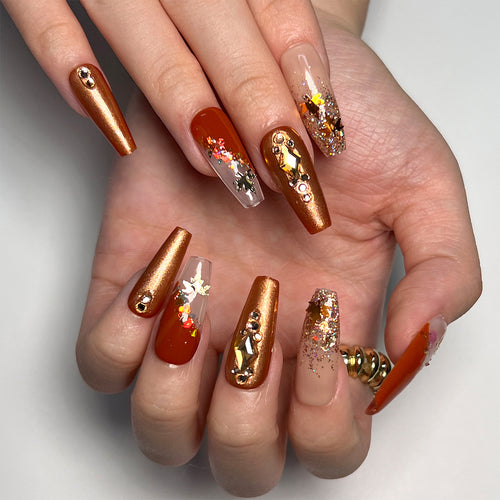 Artful Nail Extensions with Glitter and Flower Accents Bowlift