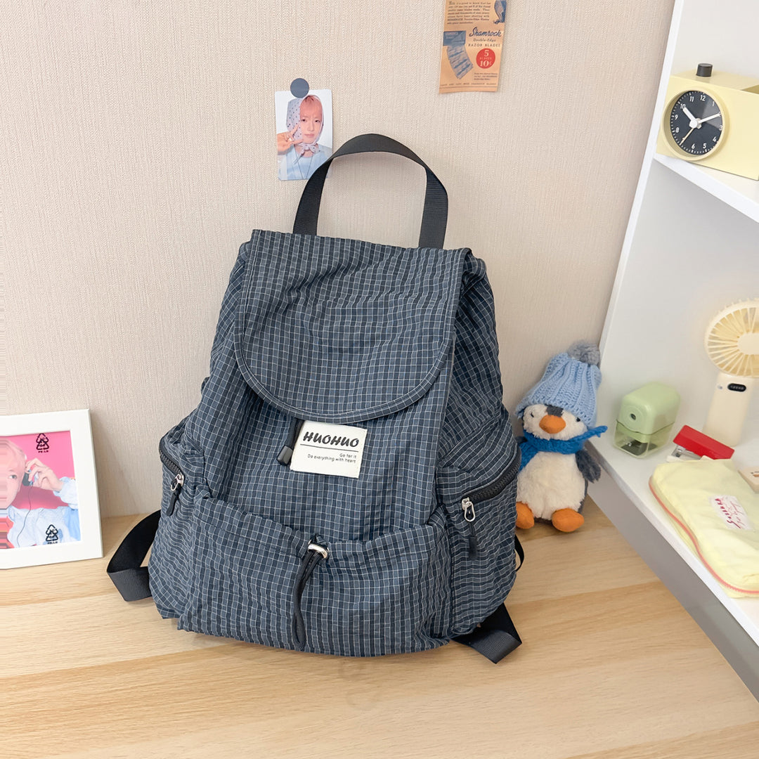Casual Checked Pattern Backpack