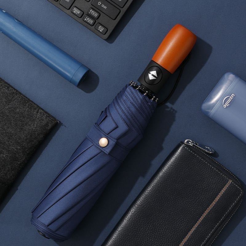 Compact Windproof Automatic Travel Umbrella with Wooden Handle Bowlift