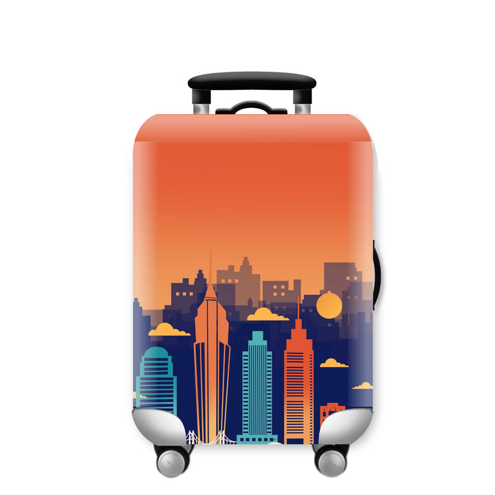 Women Hard Shell Suitcase with Urban Skyline Motif Bowlift