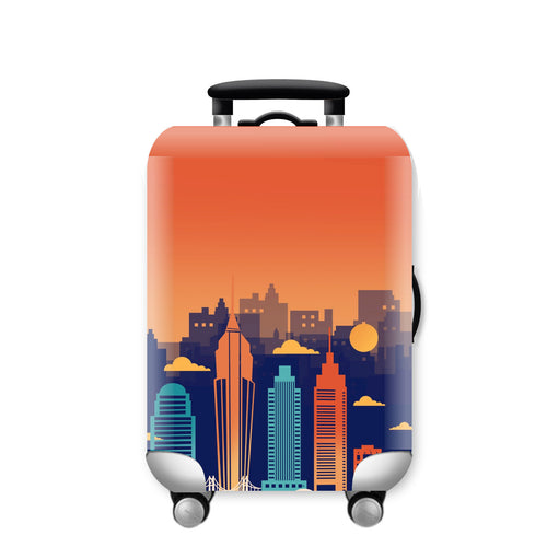 Women Hard Shell Suitcase with Urban Skyline Motif Bowlift