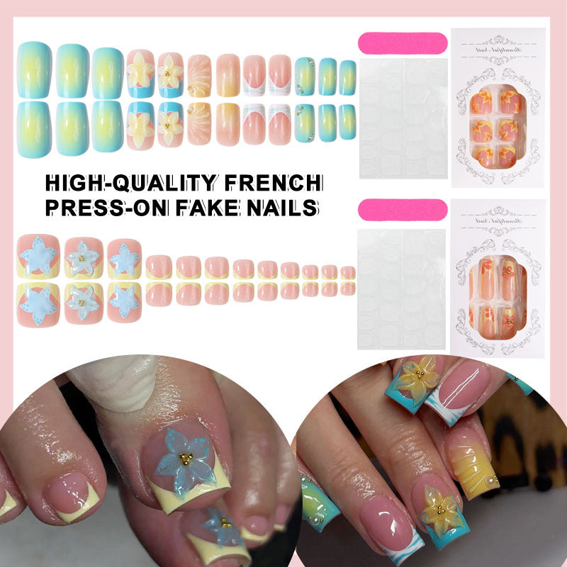 High-Quality Floral Design Press-On Nail Set Bowlift
