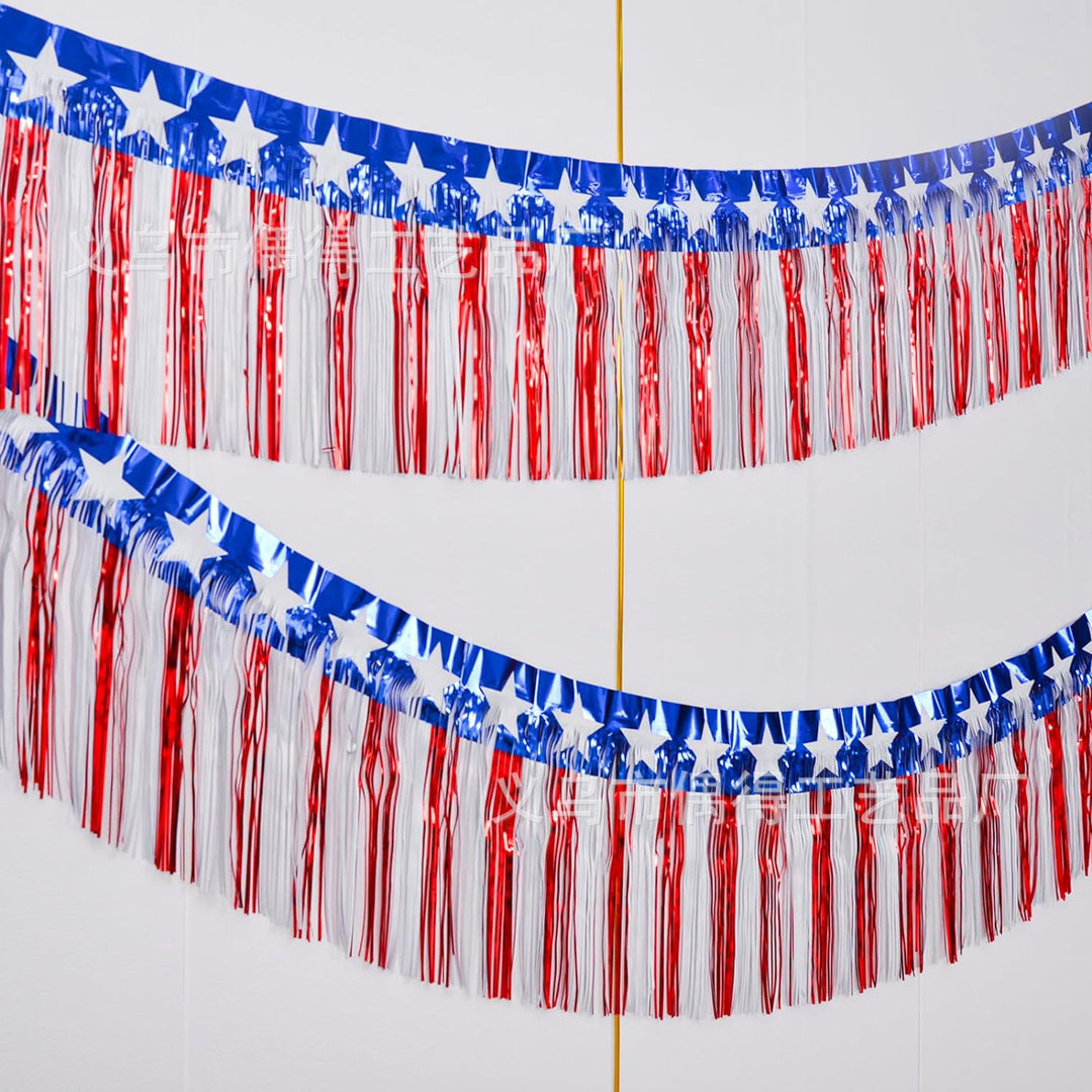 Independence Day metallic star fringe garland backdrop for patriotic party decoration Bowlift