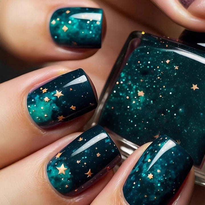 Glitter nail polish with star accents Bowlift