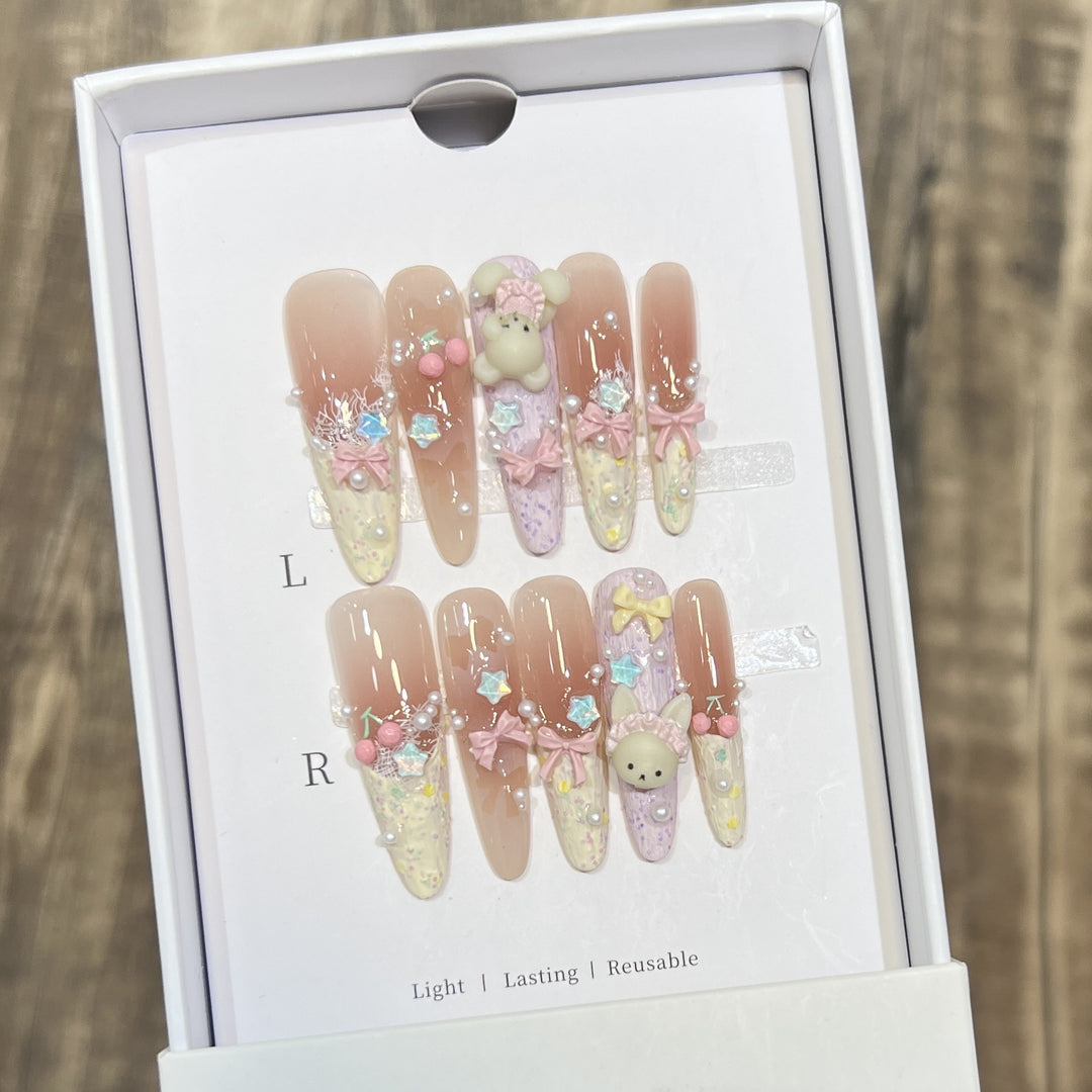 Themed Decorative Press-On Nails with 3D Accents Bowlift