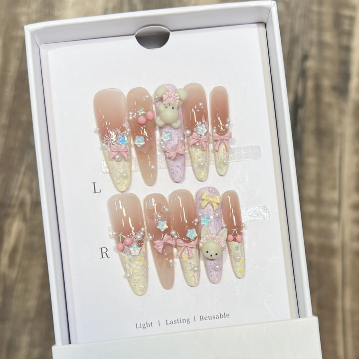 Themed Decorative Press-On Nails with 3D Accents Bowlift