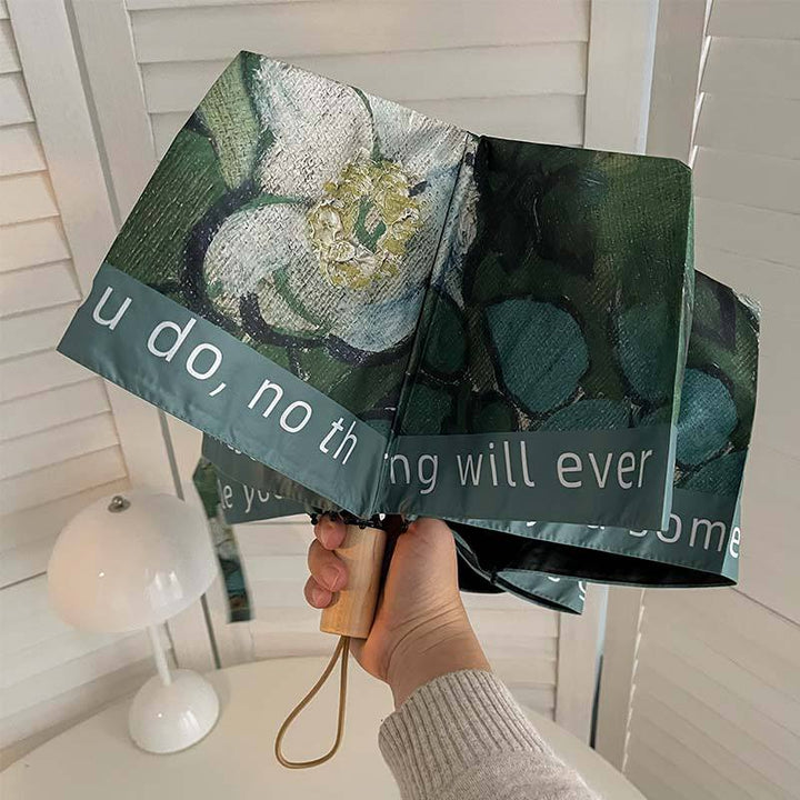 Women's Folding Umbrella with Botanical Design and Stable Handling Bowlift