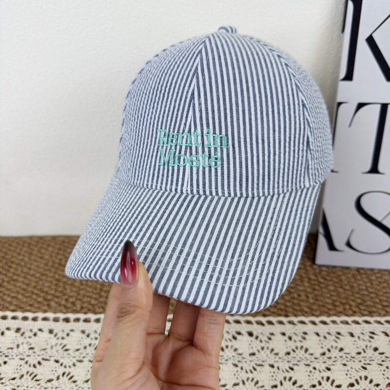 Women's Striped Embroidered Baseball Cap Bowlift