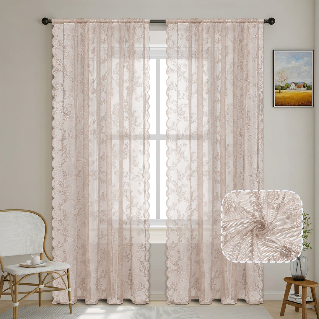 Elegant Floral Lace Window Drapes
