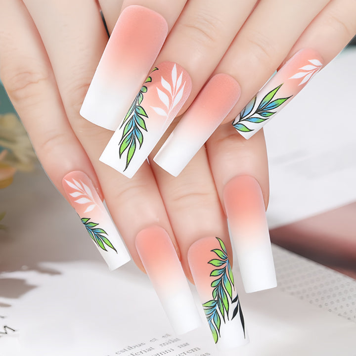Artificial nails with elegant ombre design and floral accents Bowlift