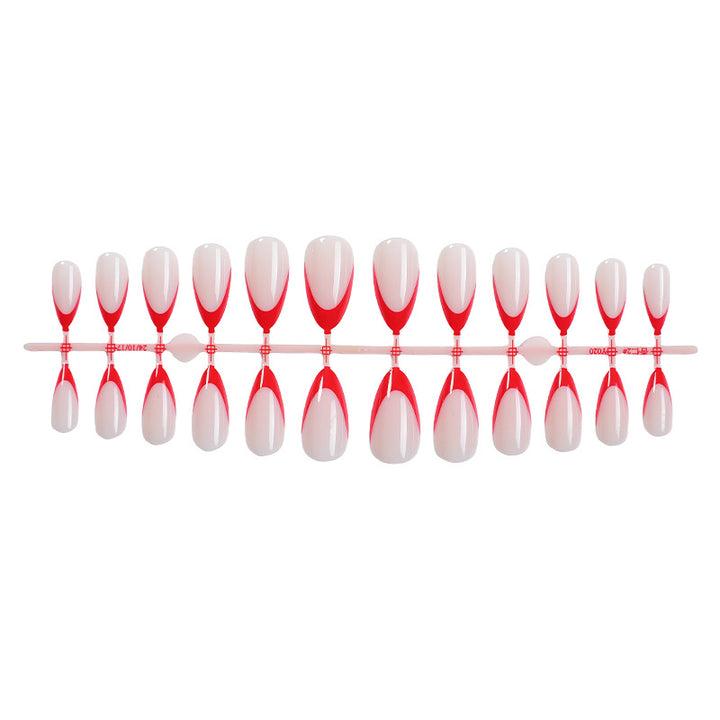 Decorative Press-On Nail Art Set with Elegant Red and White Design Bowlift
