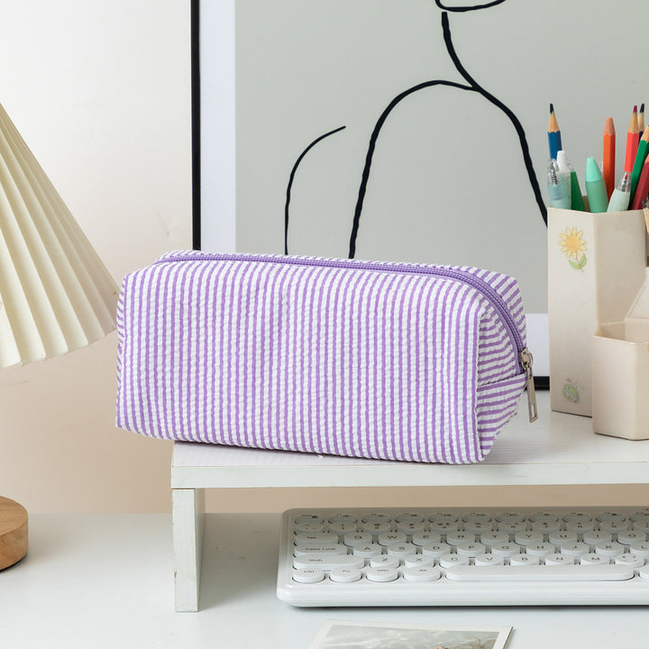 Striped Zippered Pencil Case Bag Bowlift