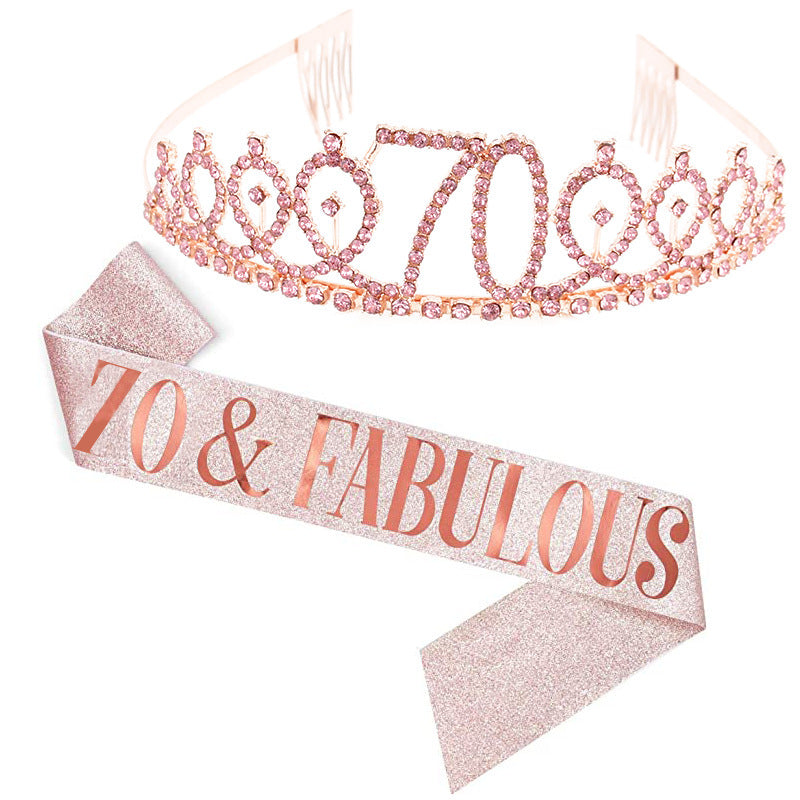 Girl Glittering Birthday Crown and Sash Set Bowlift