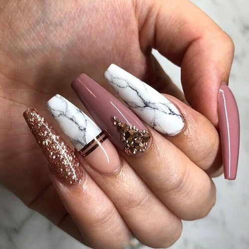Elegant Marble Press-On Nail Art Set Bowlift
