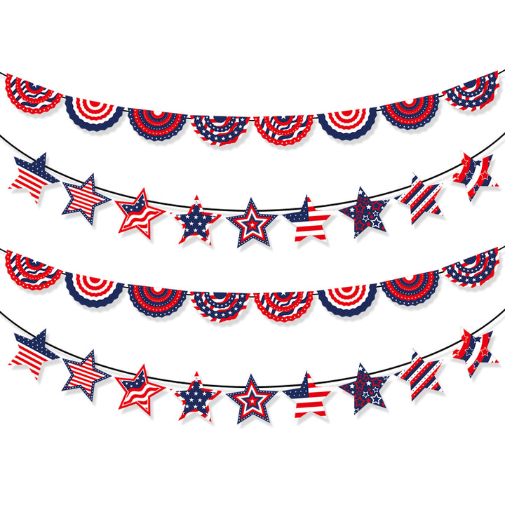 Unisex decorative paper fan garland with wavy semicircle pennants and star pattern Bowlift