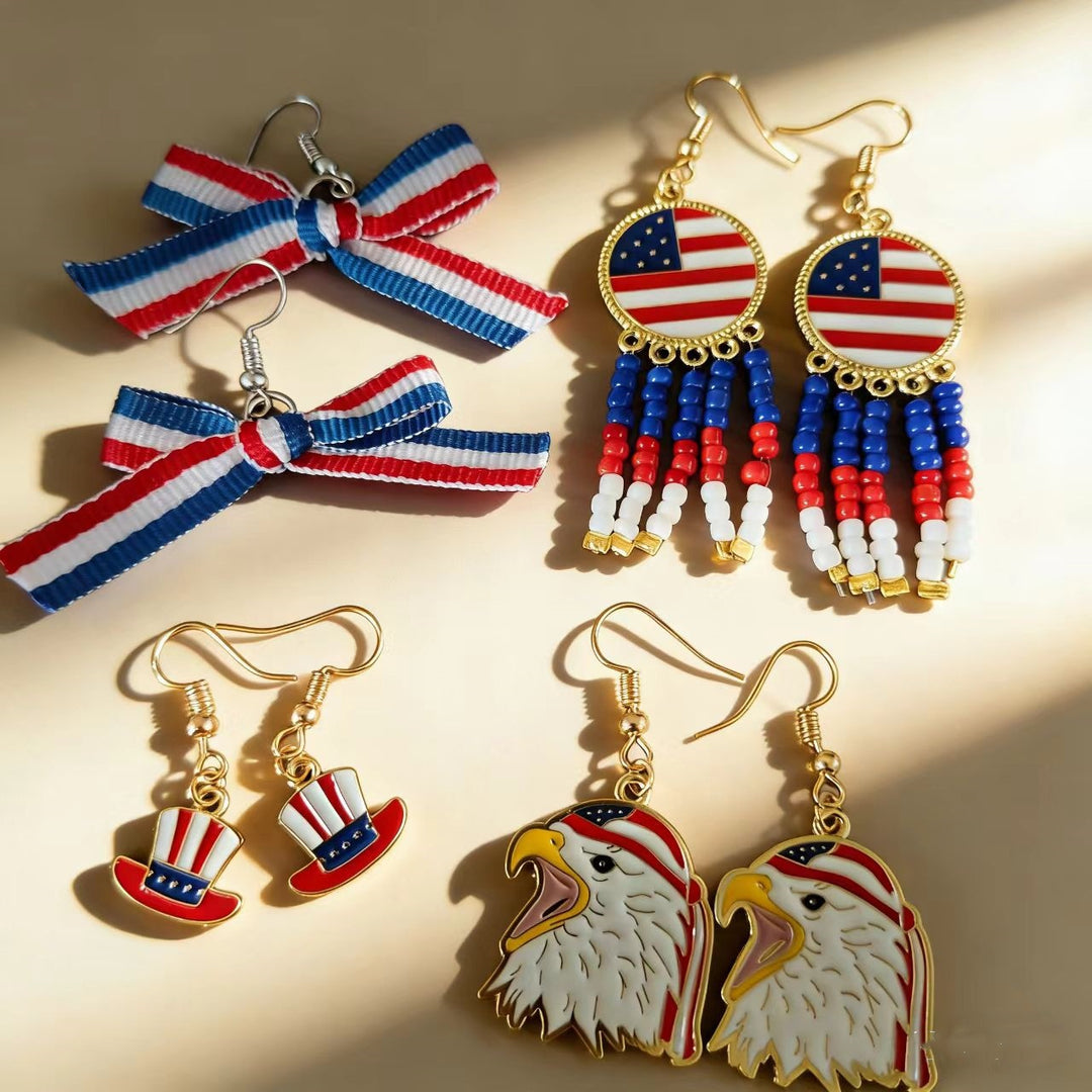 Ladies nan patriotic pearl earrings with US flag motif and fringes Bowlift