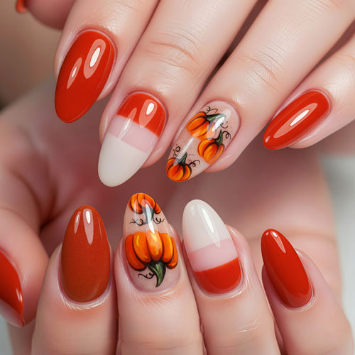 Artificial nails in autumn pumpkin design Bowlift