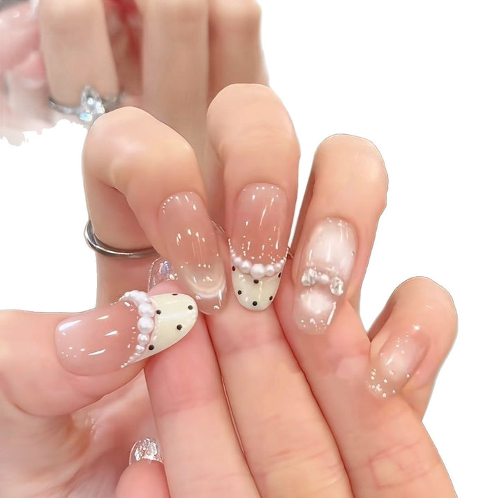 Artistic Pearl-Embellished Press-On Nail Extensions Bowlift