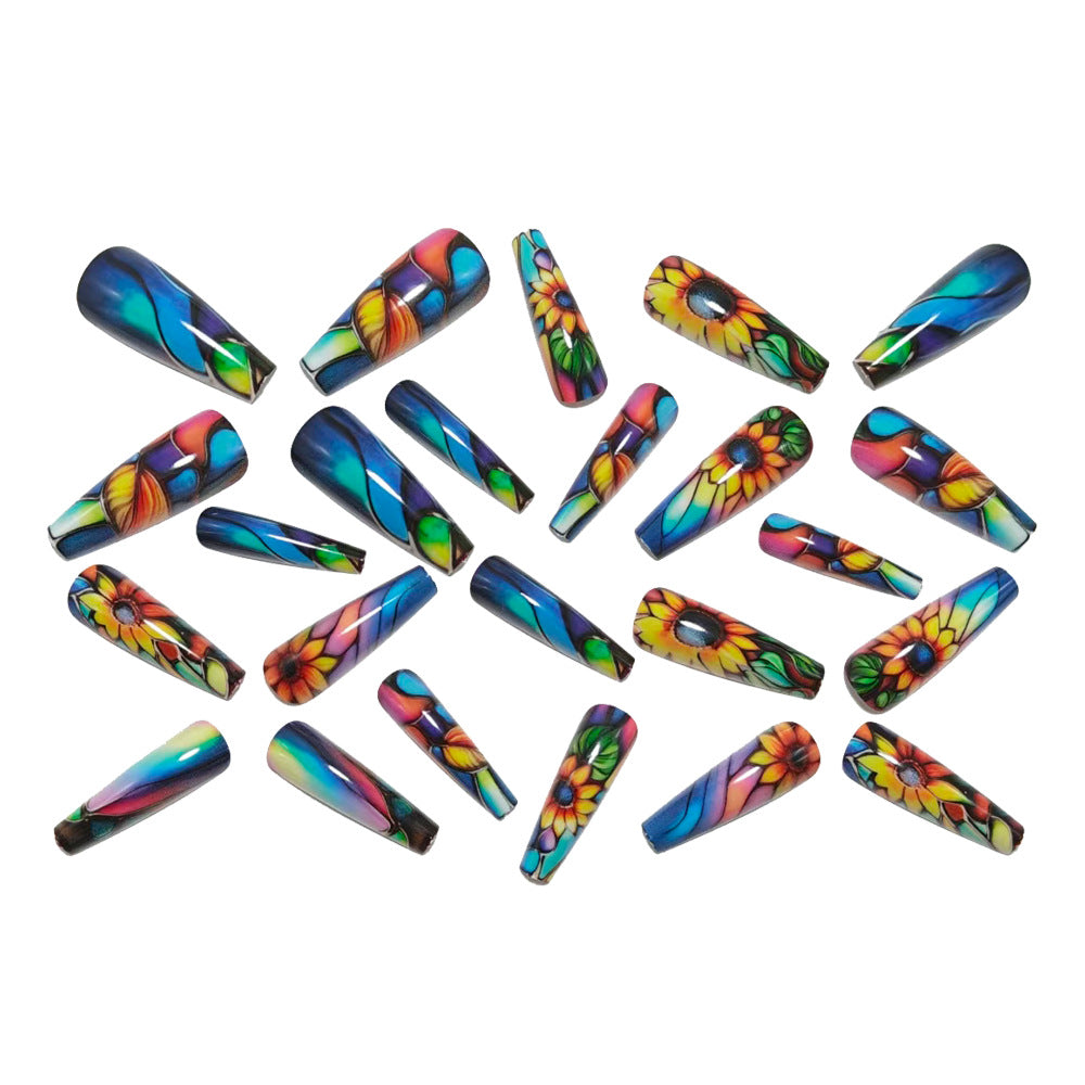 Artificial nails with colorful sunflower design Bowlift
