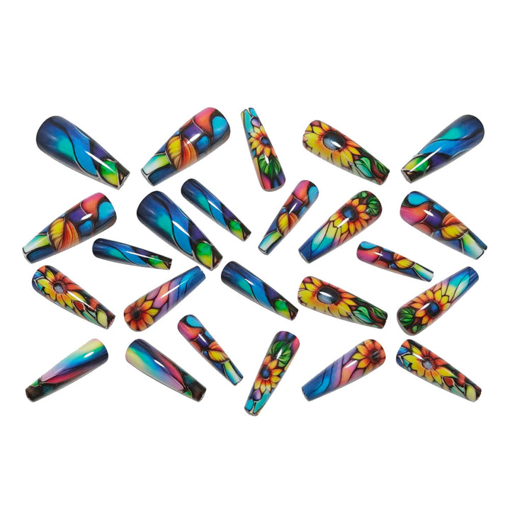 Artificial nails with colorful sunflower design Bowlift