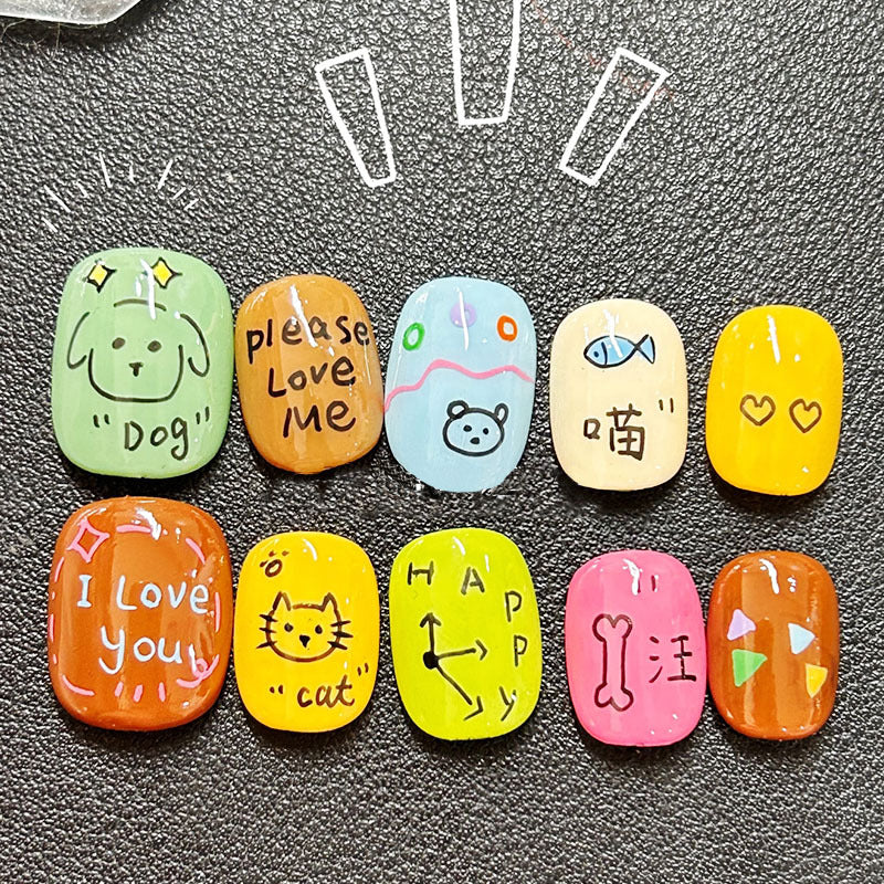 Artistic Cat-Themed Press-On Nail Art Set Bowlift